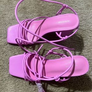 Pink block heel sandals